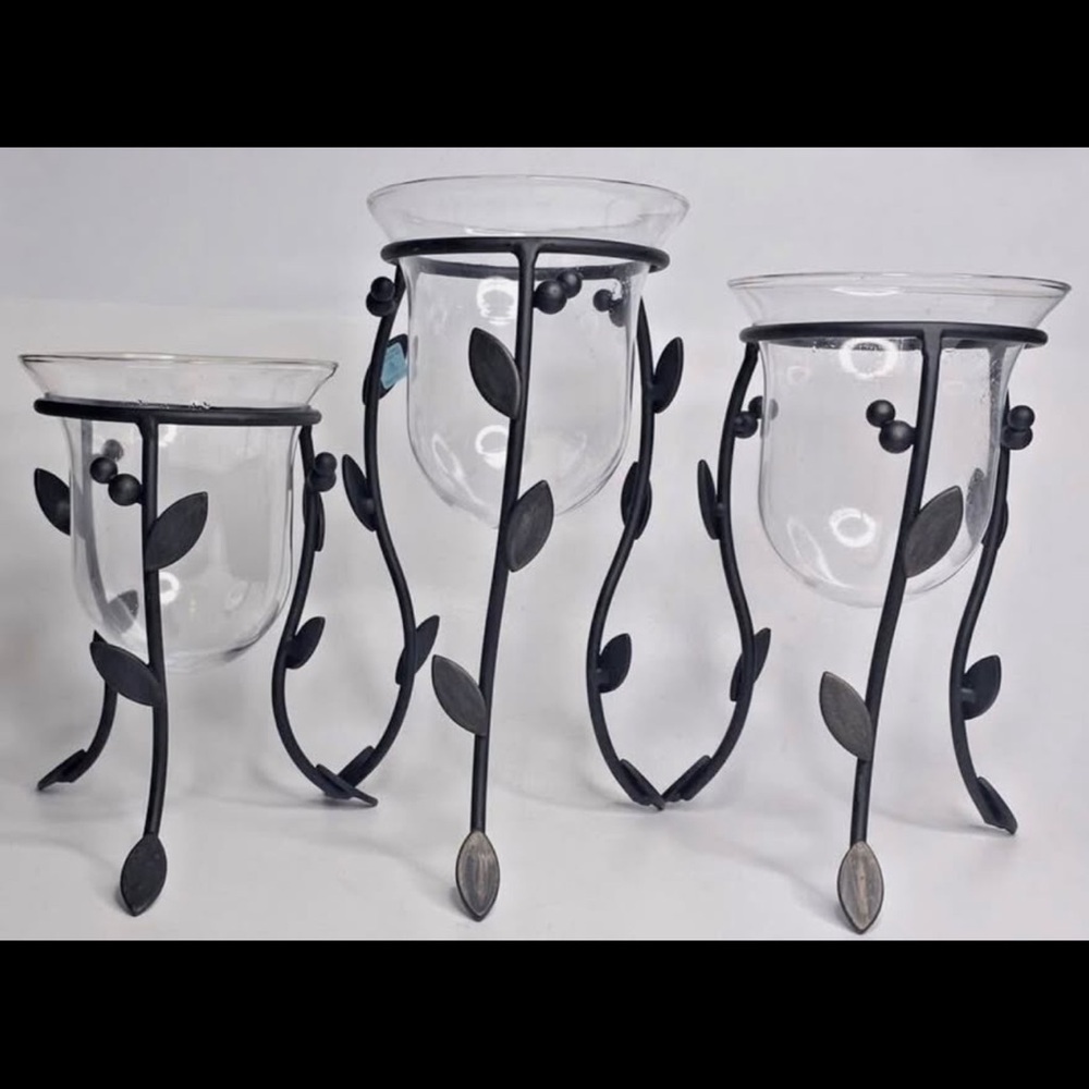 Partylite Trio Votive Holders Metal Leaf Candle Holders Set